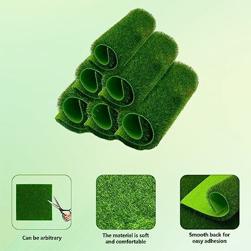 Artificial grass rolls with soft material and smooth backing.