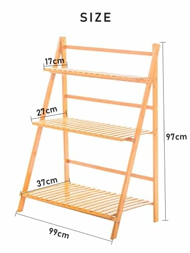 Bamboo 3-tier shelf with measurements.