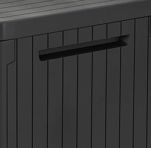 Close-up of a black storage box with a handle slot.