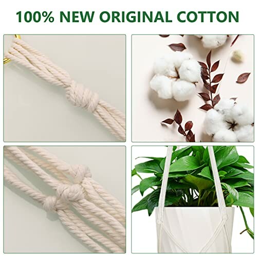 Collage of cotton rope, cotton bolls, and hanging plant.