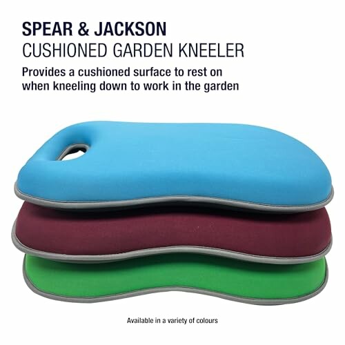 Cushioned garden kneeler in blue, red, and green.