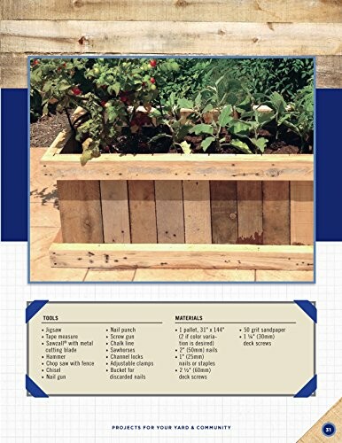 DIY wooden planter with tools and materials list.