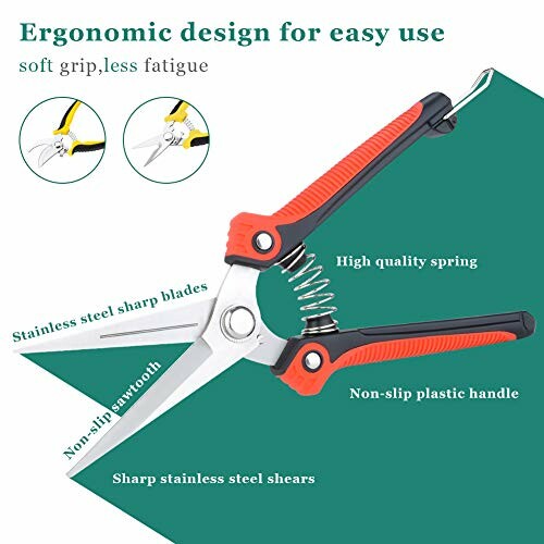 Ergonomic garden shears with stainless steel blades and non-slip handle.