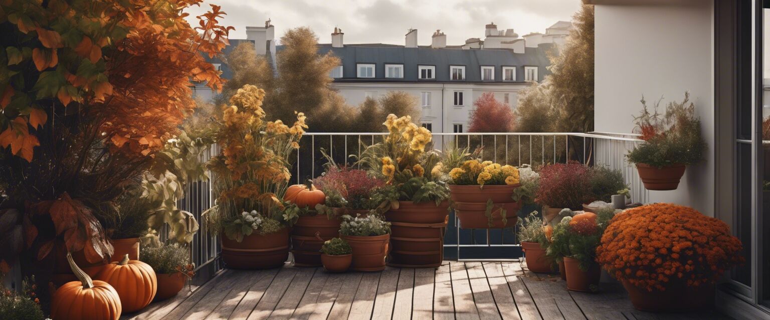 Fall balcony garden with a mix of autumnal plants and flowers