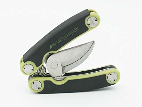 Folding garden pruning shears with green and black handle