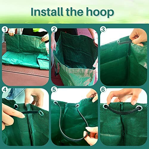 Steps to install a hoop in a garden bag.