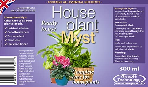 Houseplant Myst label with care instructions and plant images