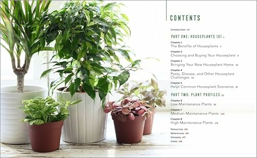 Houseplants and book contents page.