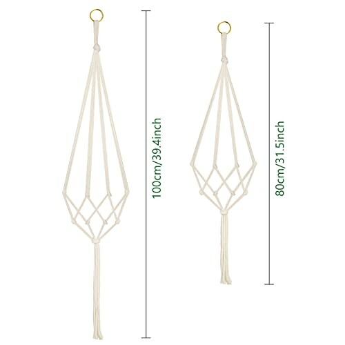 Two macrame plant hangers with dimensions 100cm and 80cm