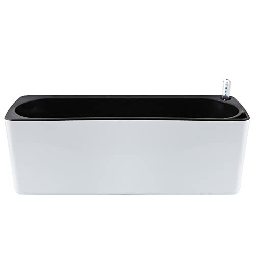 Rectangular white planter with black interior