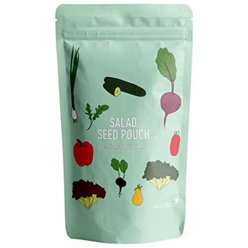 Salad seed pouch with vegetable illustrations