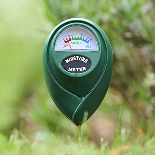 Soil moisture meter displaying moisture levels