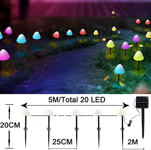 Colorful solar-powered mushroom garden lights with LED