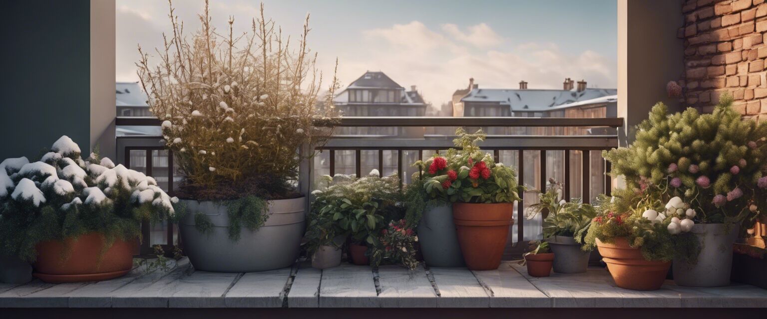 Winter balcony garden with a mix of winter plants and flowers