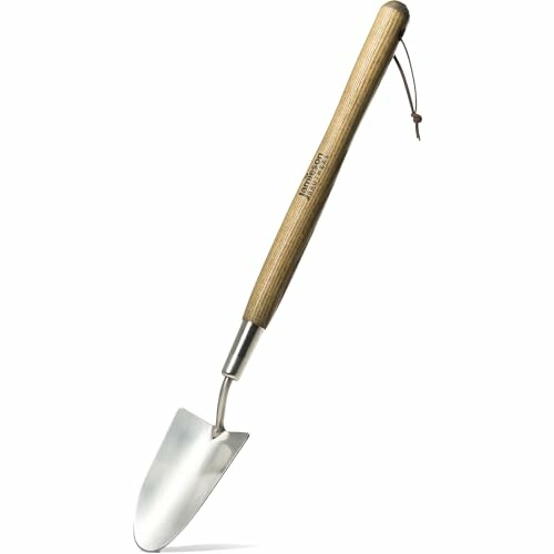 Garden trowel with wooden handle.